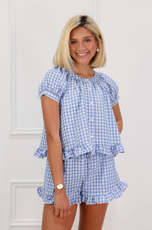 Gingham Top & Ruffle Shorts Set of 2