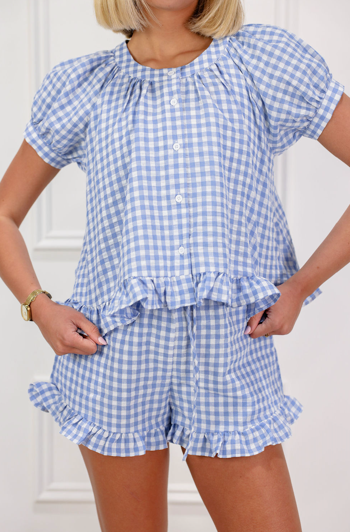 Gingham Top & Ruffle Shorts Set of 2