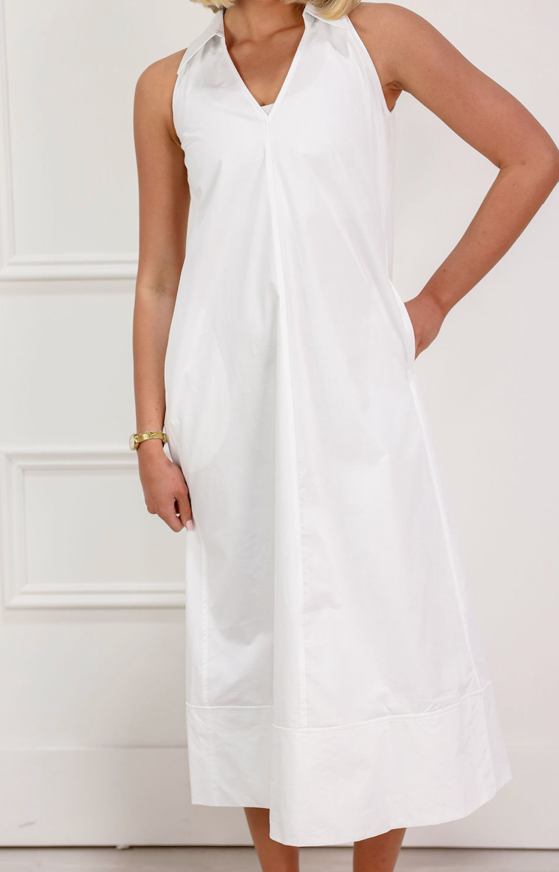Collared Midi Dress White