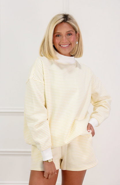 Yellow/White Stripe Mock Neck Pullover