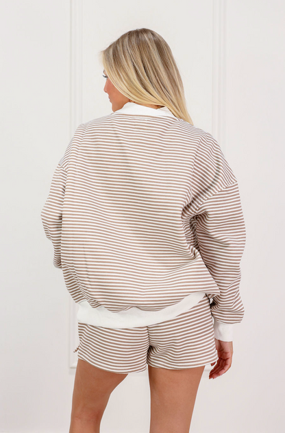 Brown/White Stripe Mock Neck Pullover