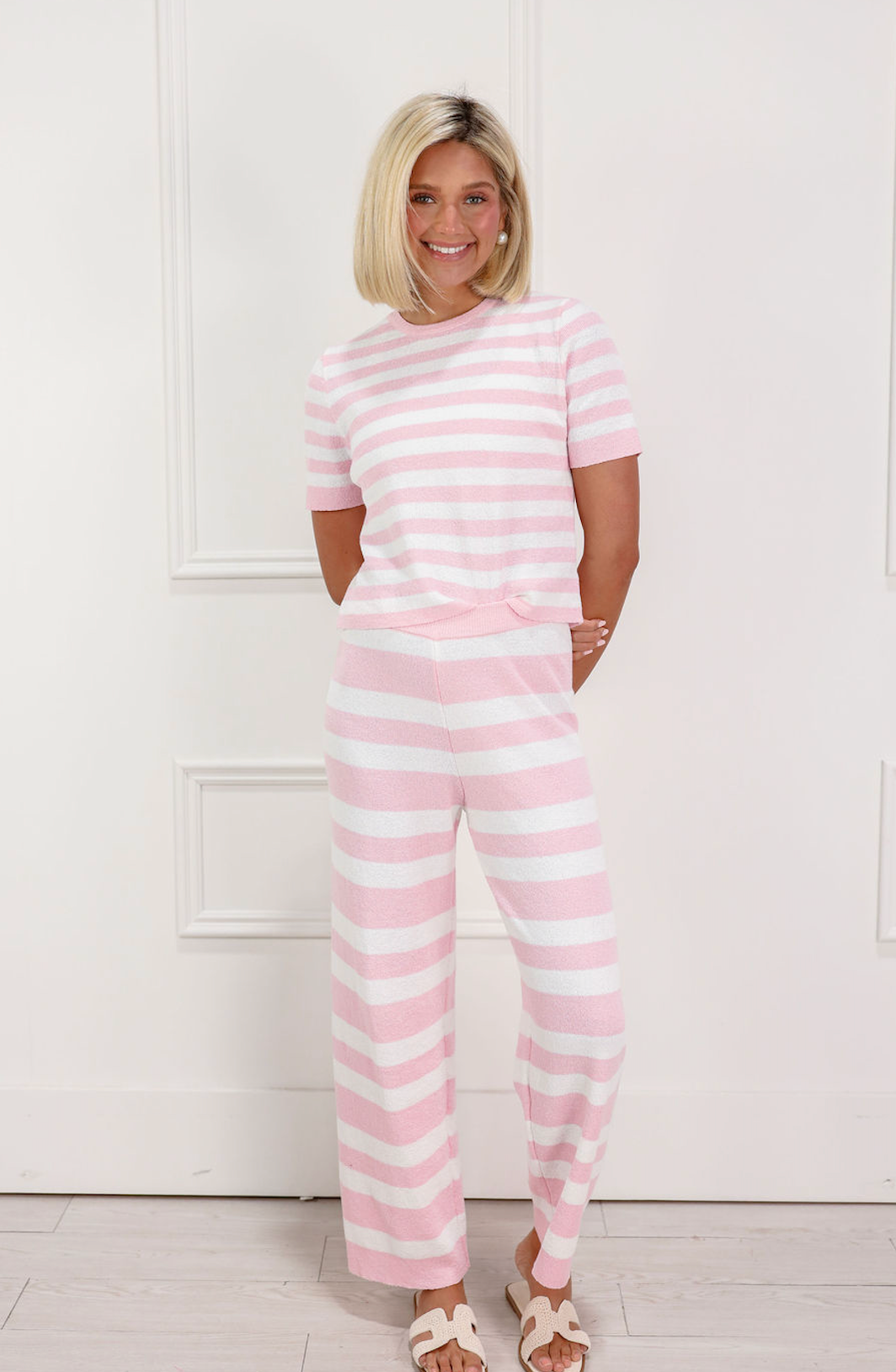 Eli Stripe Knit Top & Pants Set of 2 Pink