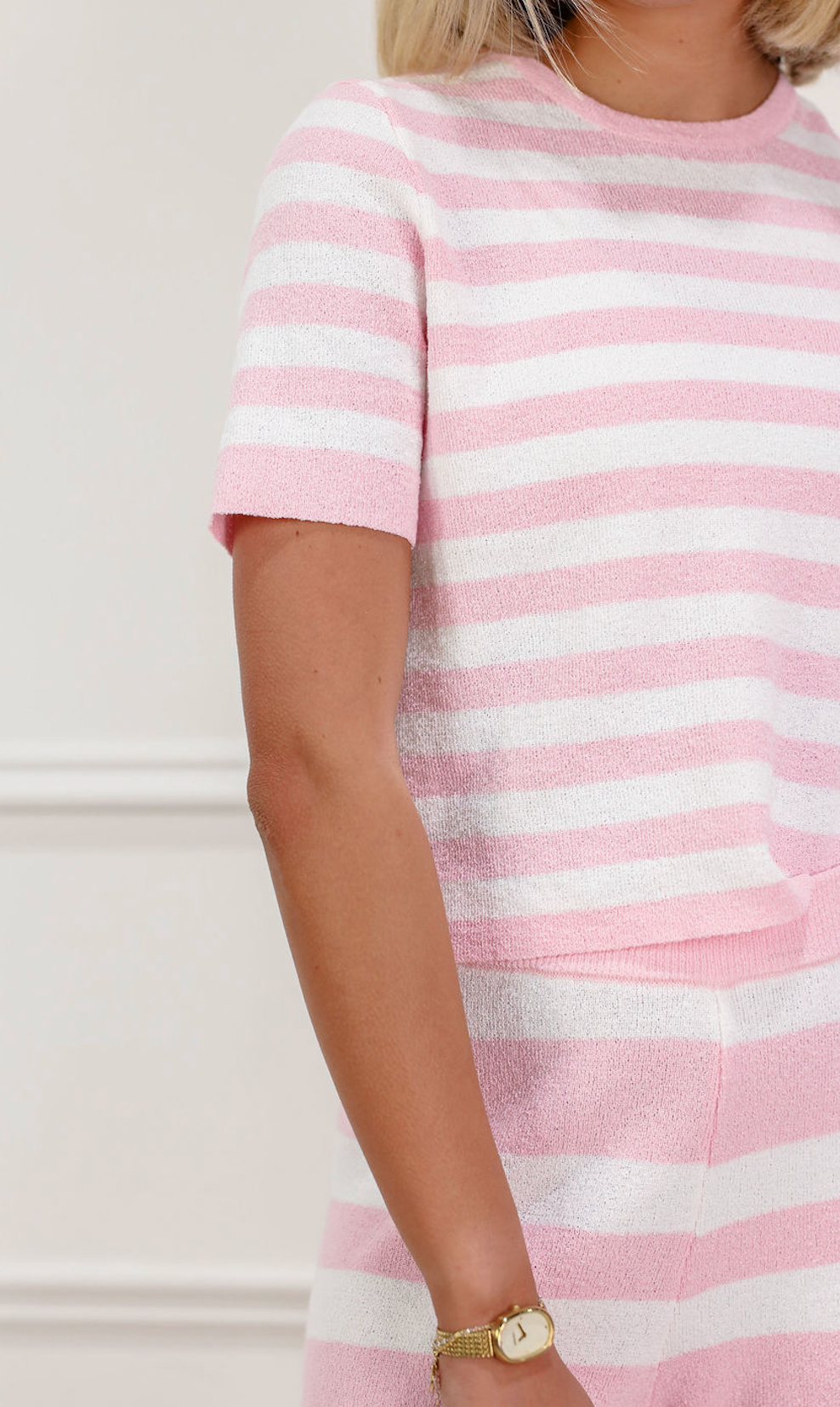 Eli Stripe Knit Top & Pants Set of 2 Pink