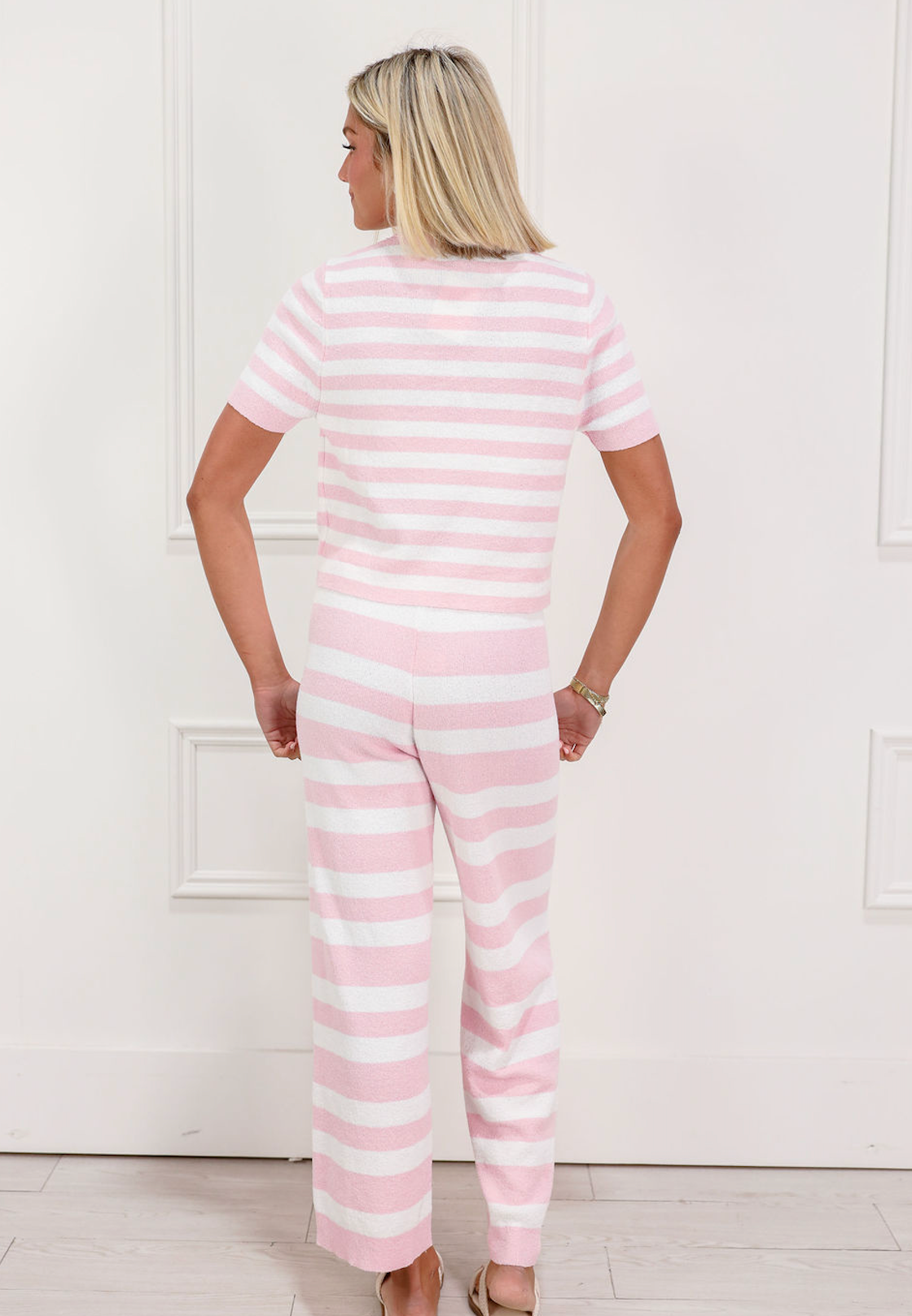 Eli Stripe Knit Top & Pants Set of 2 Pink