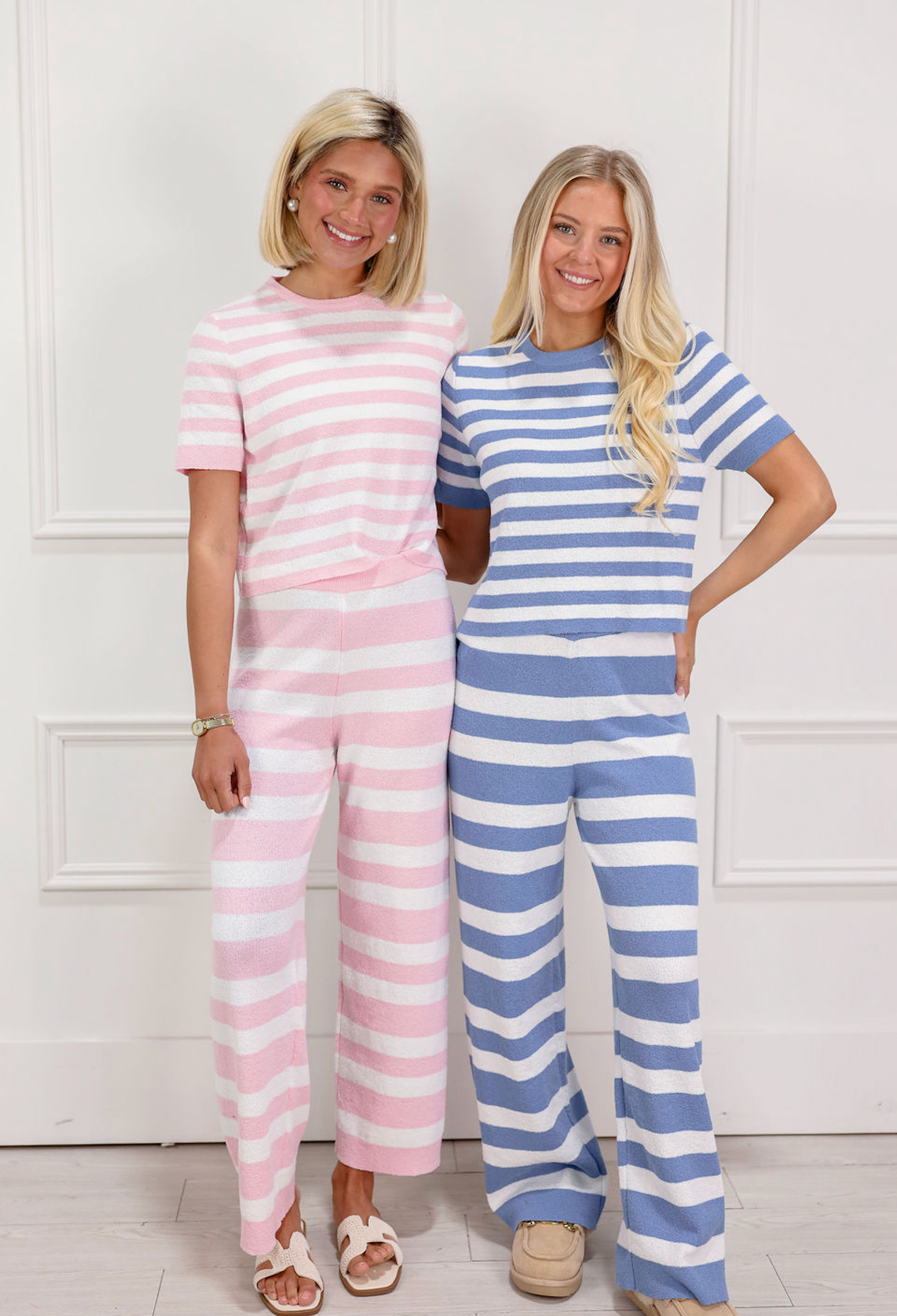 Eli Stripe Knit Top & Pants Set of 2 Pink