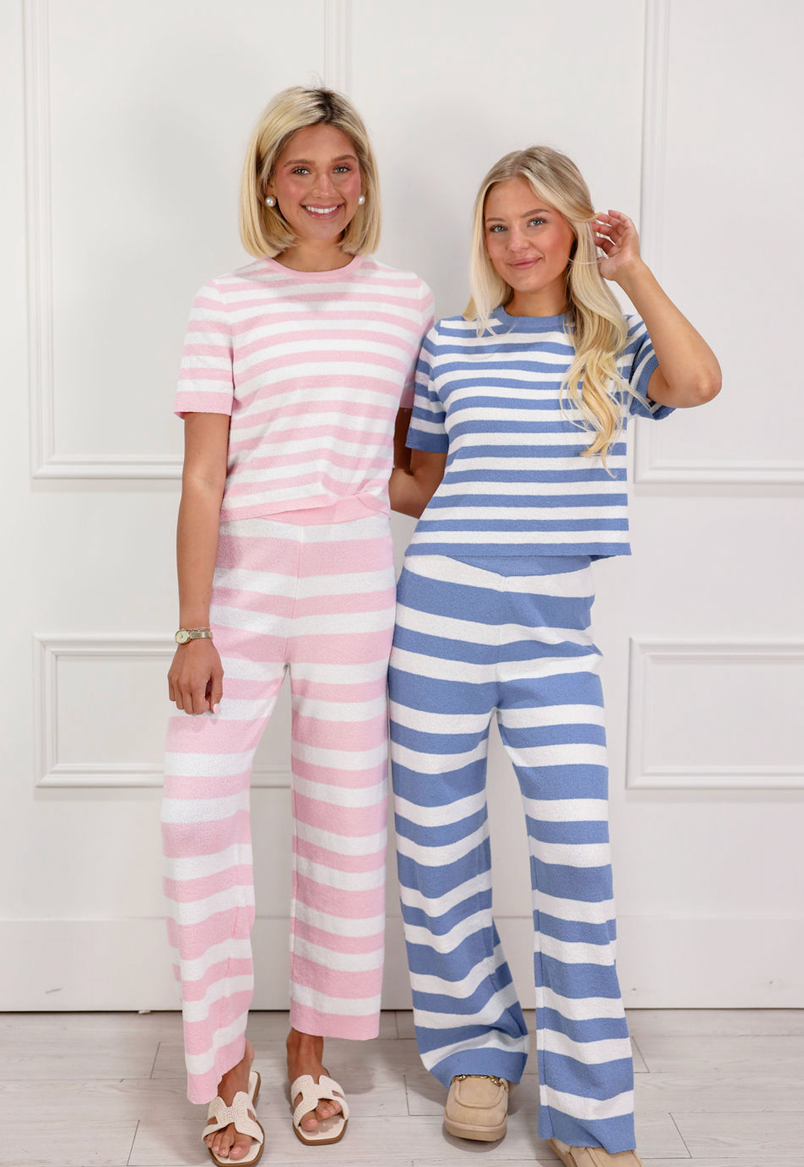 Eli Stripe Knit Top & Pants Set of 2 Pink