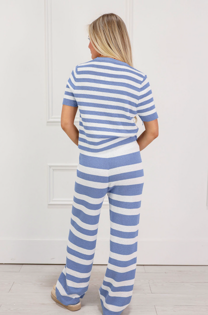 Eli Stripe Knit Top & Pants Set of 2 Blue