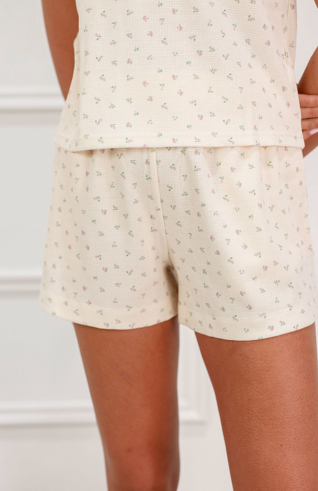 Cream Rib Floral Top & Shorts Set Of 2