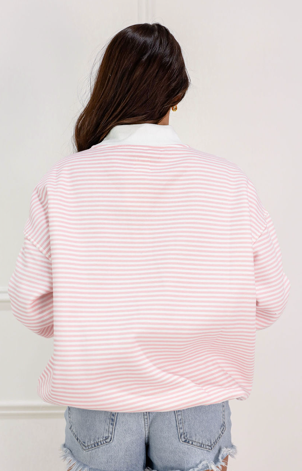 Pink/White Stripe Mock Neck Pullover