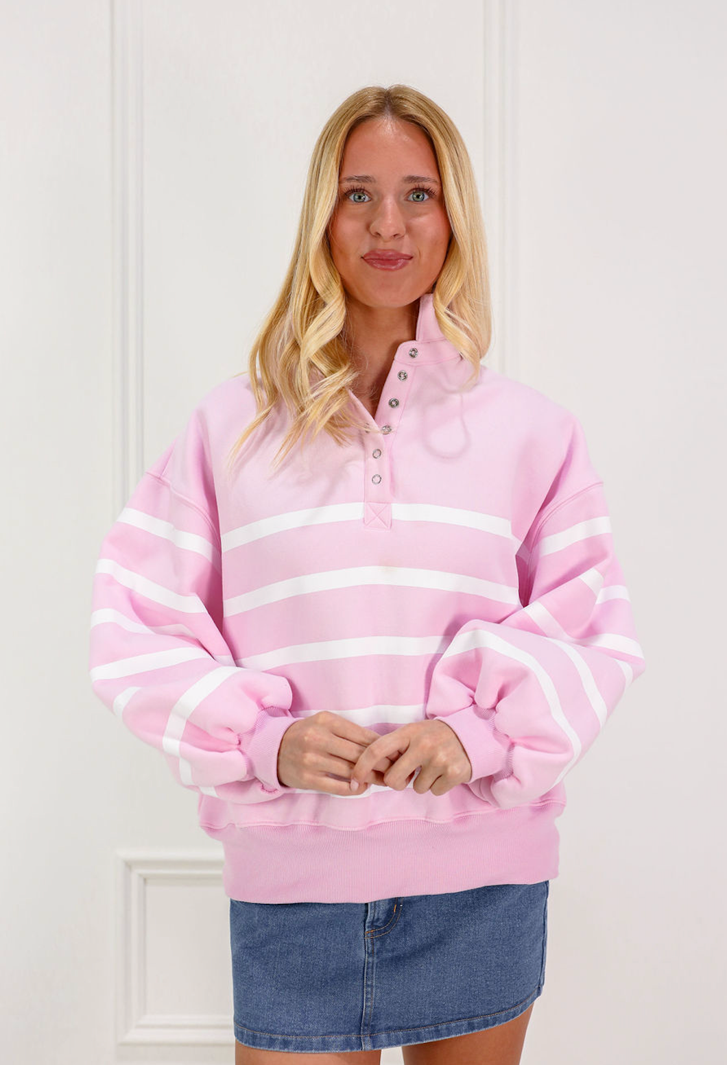Collar Striped Pullover Pink/White - Clothe Boutique