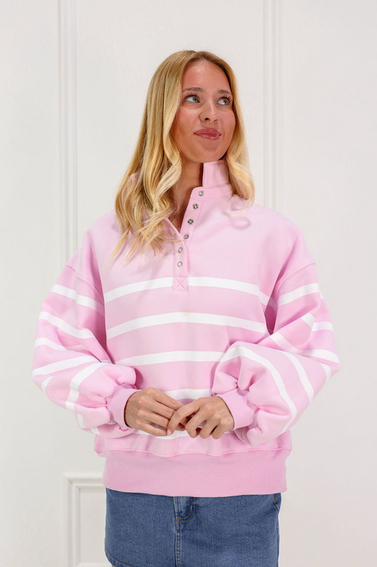 Collar Striped Pullover Pink/White - Clothe Boutique