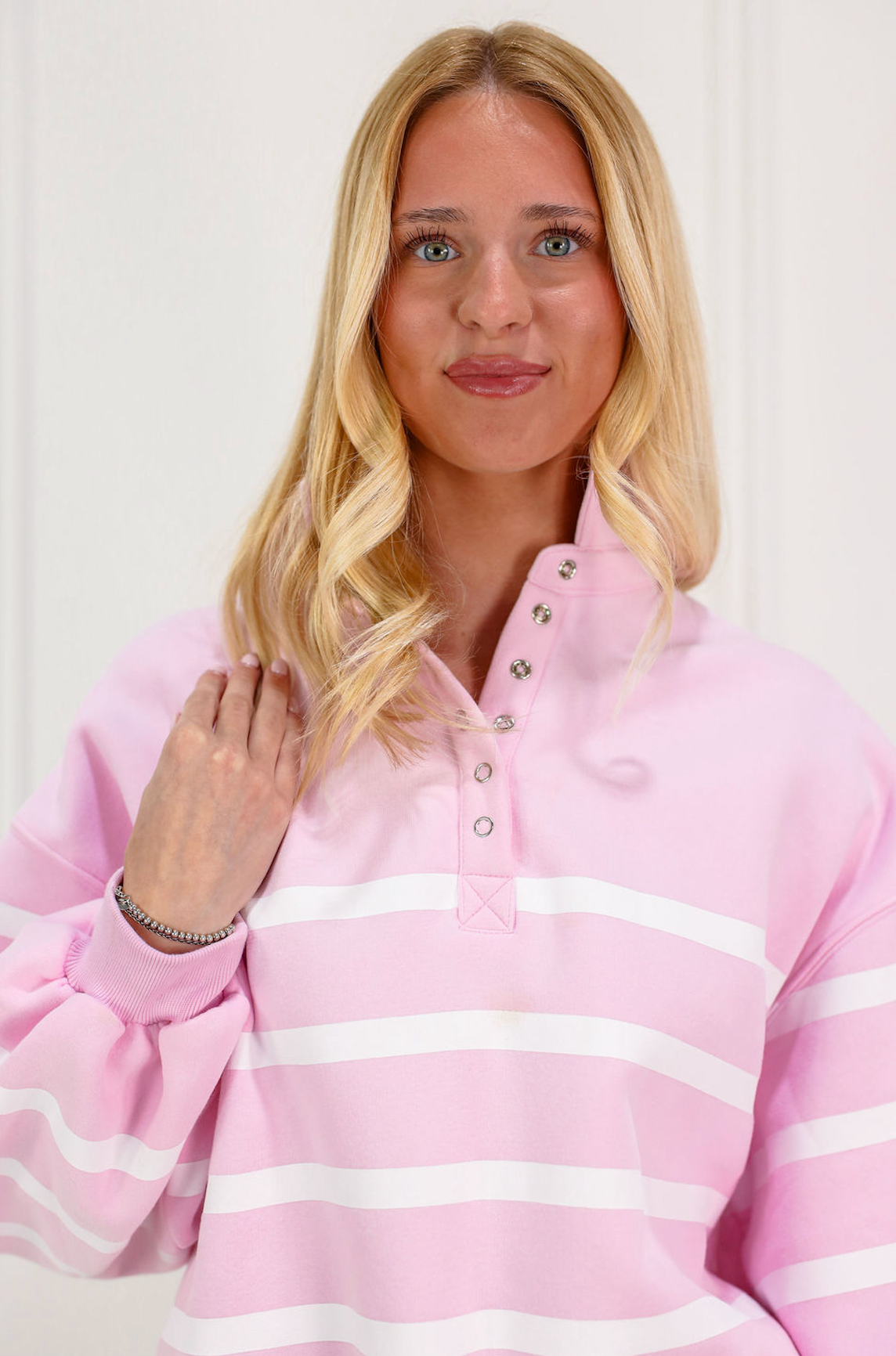 Collar Striped Pullover Pink/White - Clothe Boutique