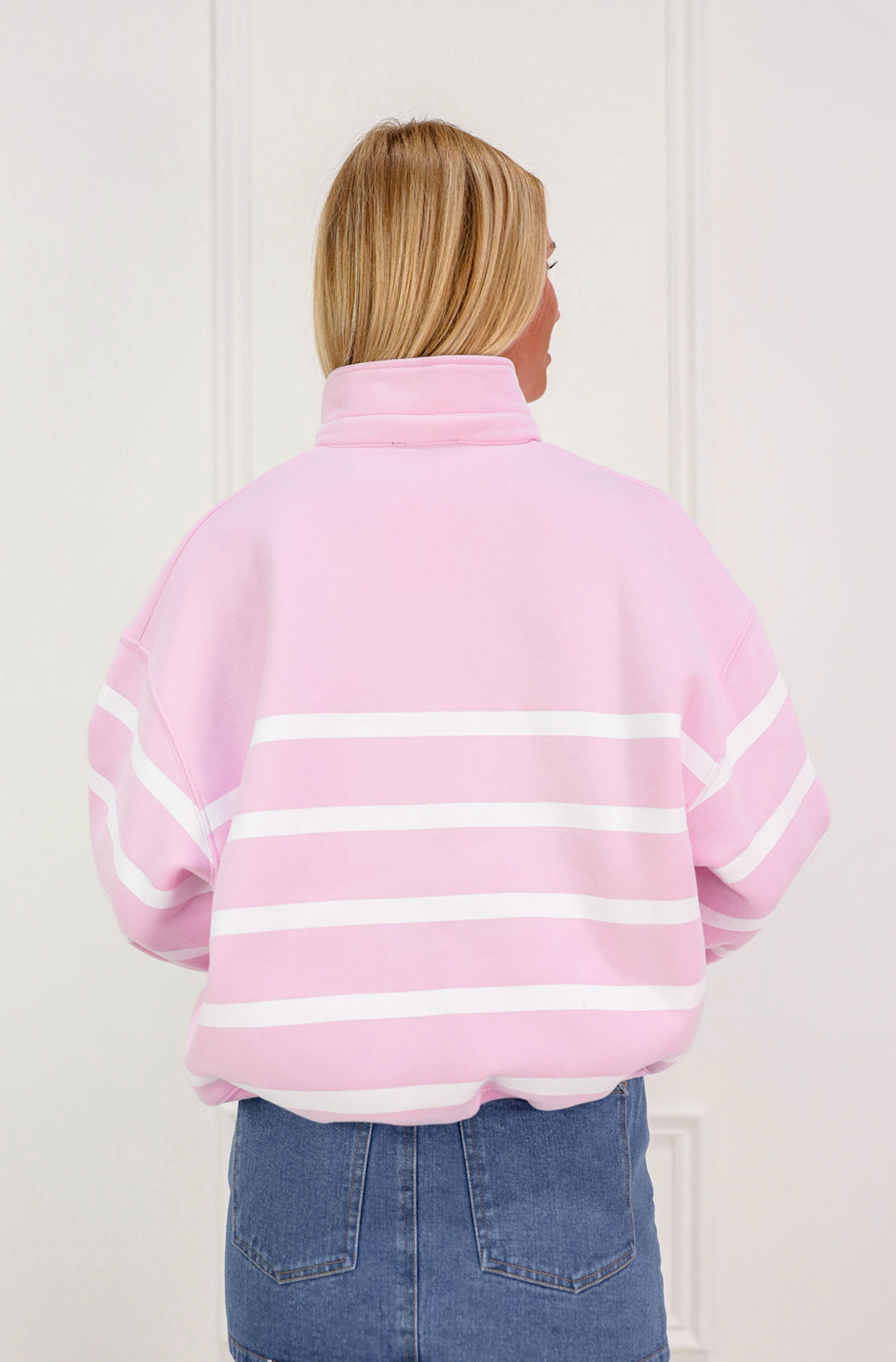 Collar Striped Pullover Pink/White - Clothe Boutique