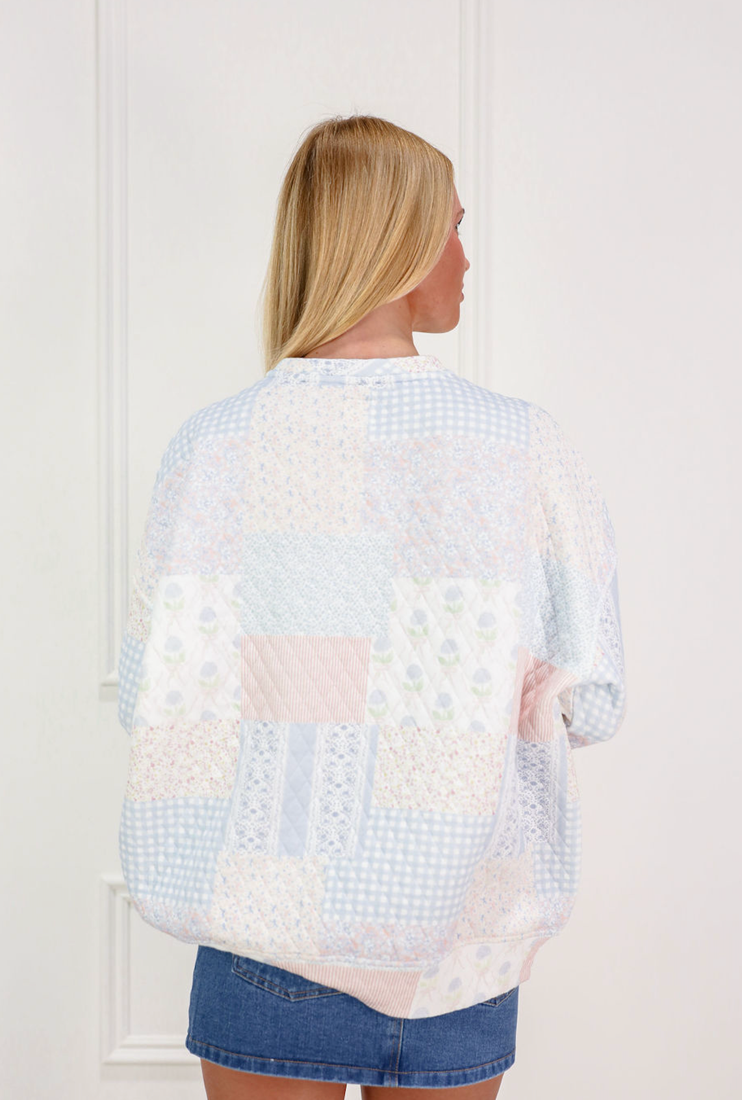 Shades of Blue Patchwork Mock Crew
