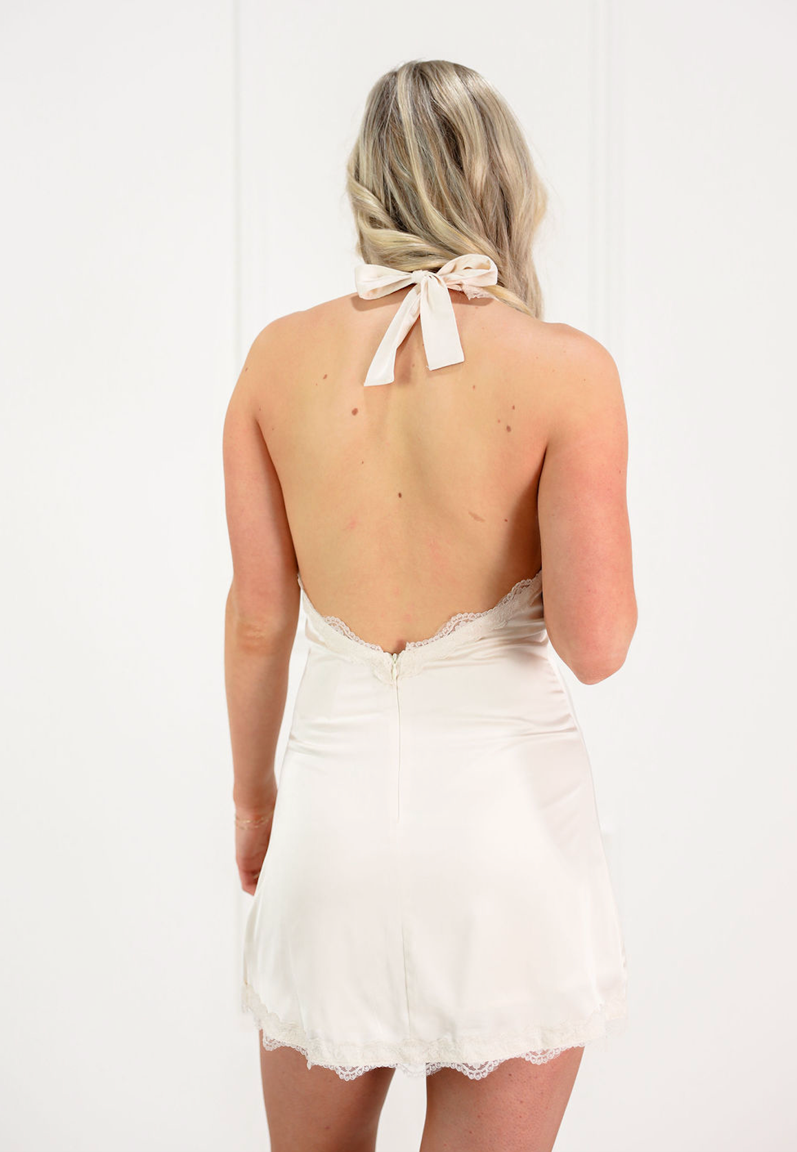 Halter Scallop Lace Mini Dress Ivory