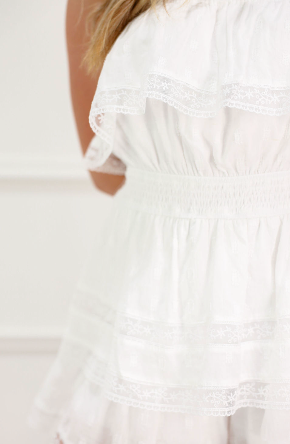 Off Shoulder Tiered White Romper - Clothe Boutique