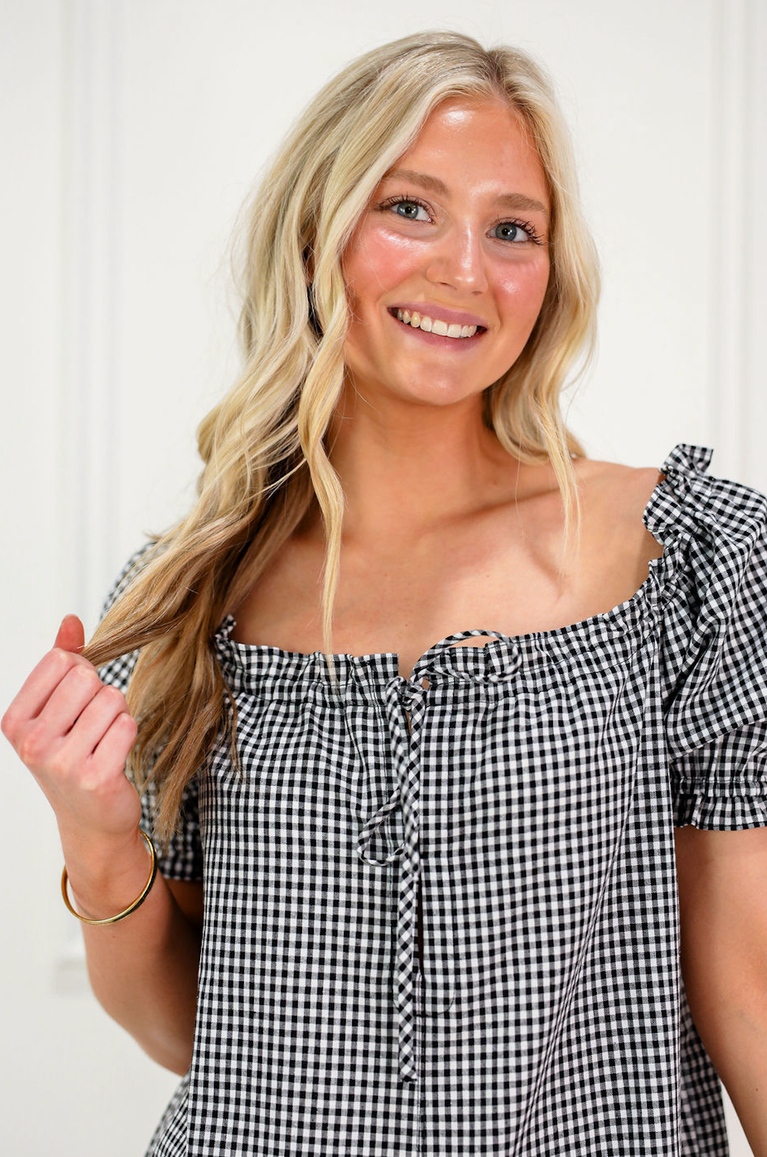 Gingham S/S Romper Black