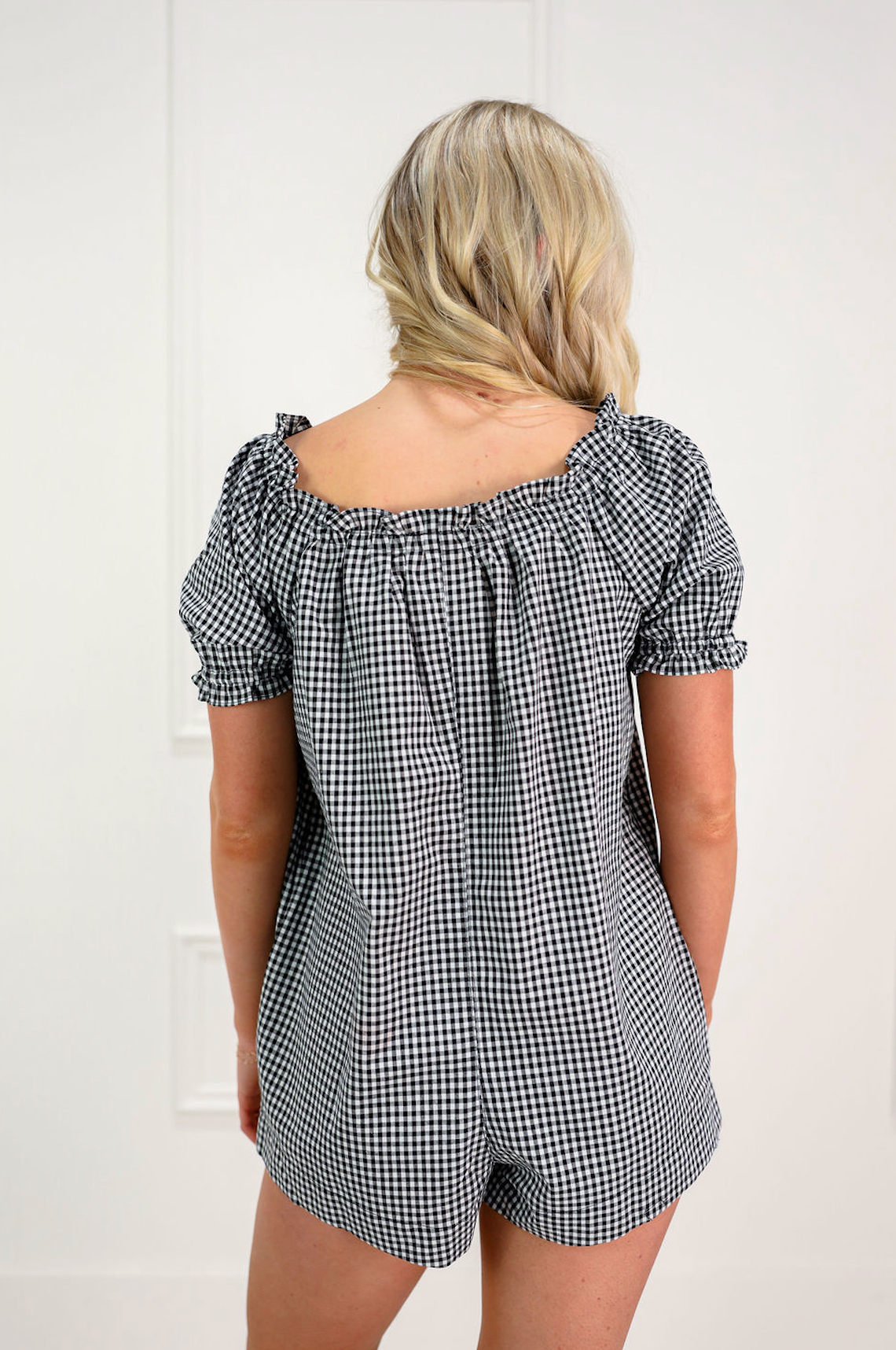 Gingham S/S Romper Black
