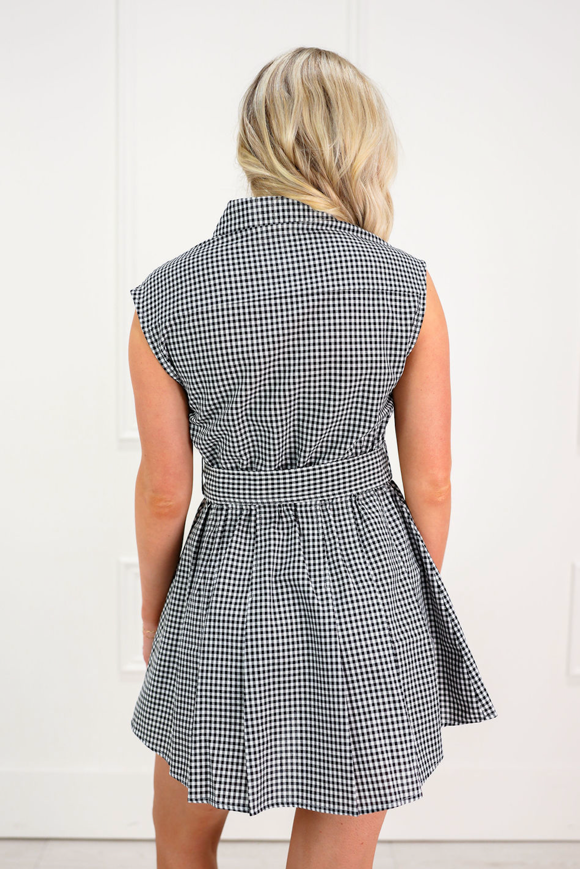Black/White Belted Button Dress
