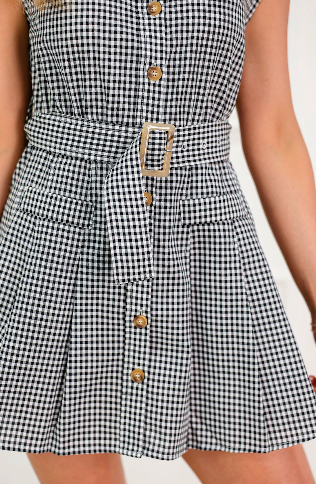 Black/White Belted Button Dress