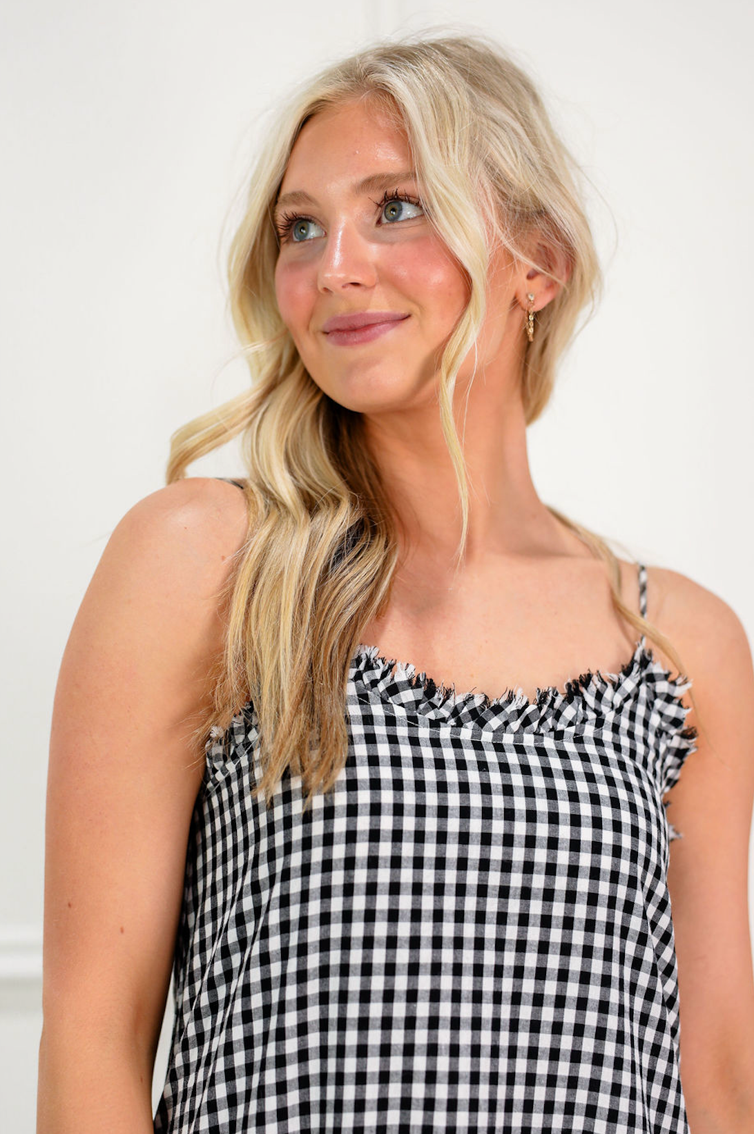 Gingham Ruffled Hem Maxi Dress Black
