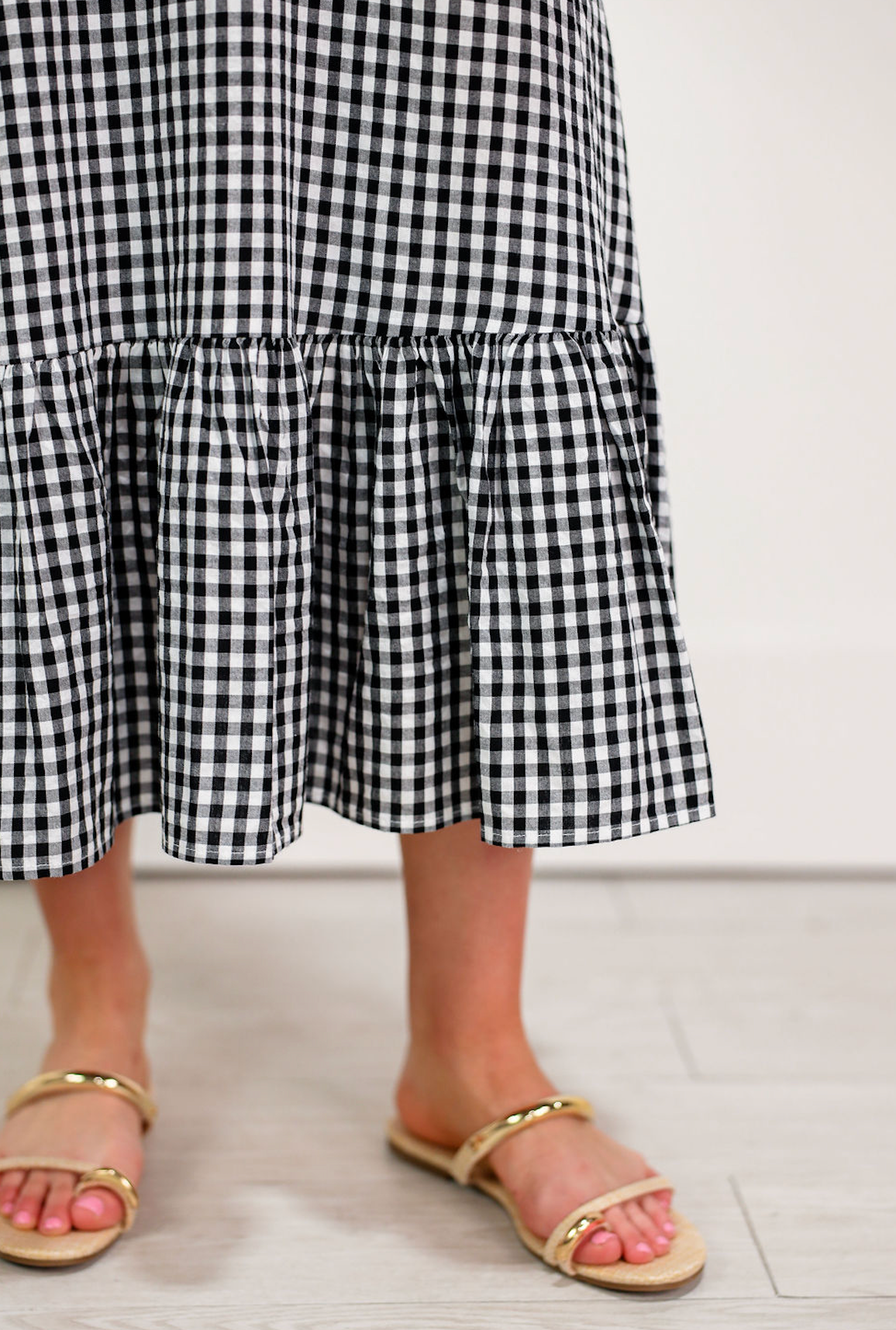 Gingham Ruffled Hem Maxi Dress Black