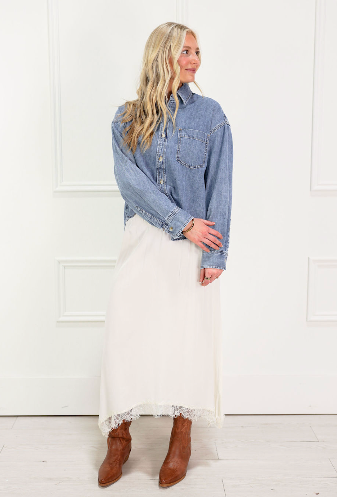 A-line Lace Trimmed Skirt Cream - Clothe Boutique