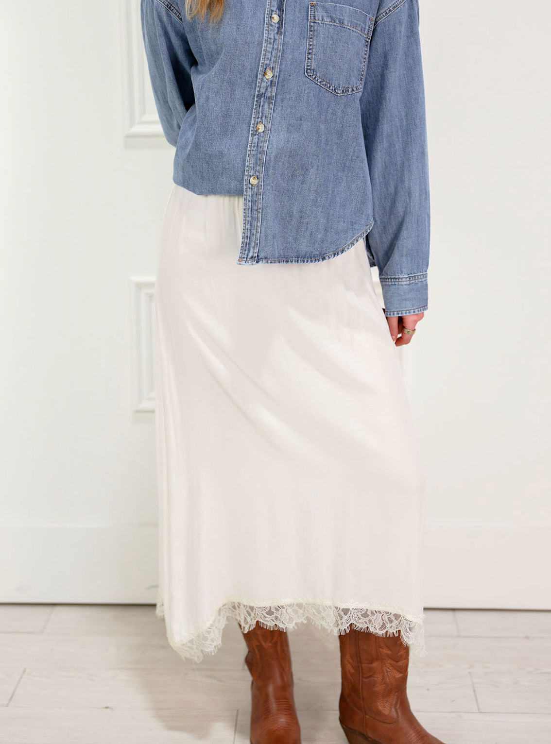 A-line Lace Trimmed Skirt Cream - Clothe Boutique