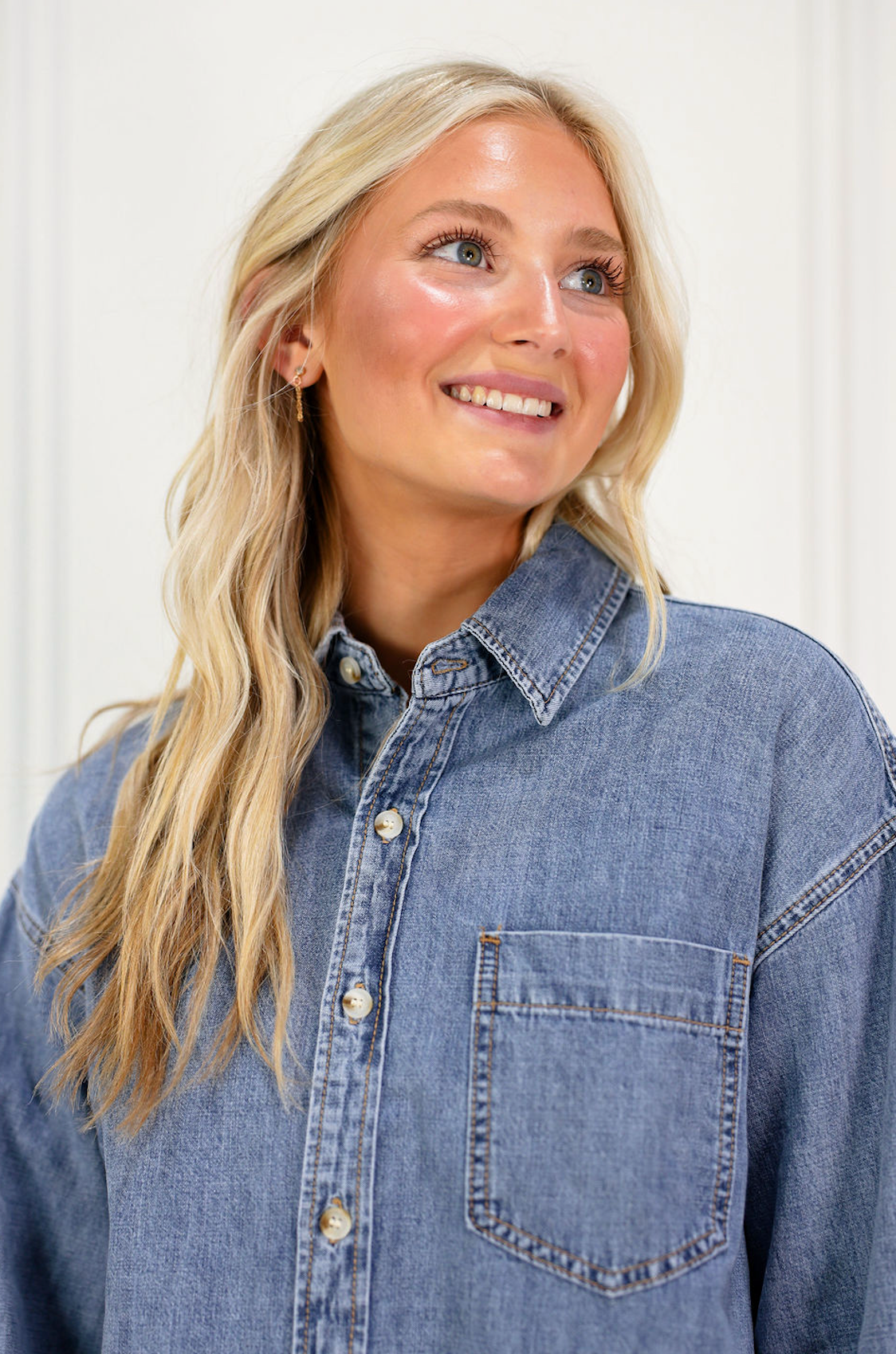 Washed Denim Button Down Top