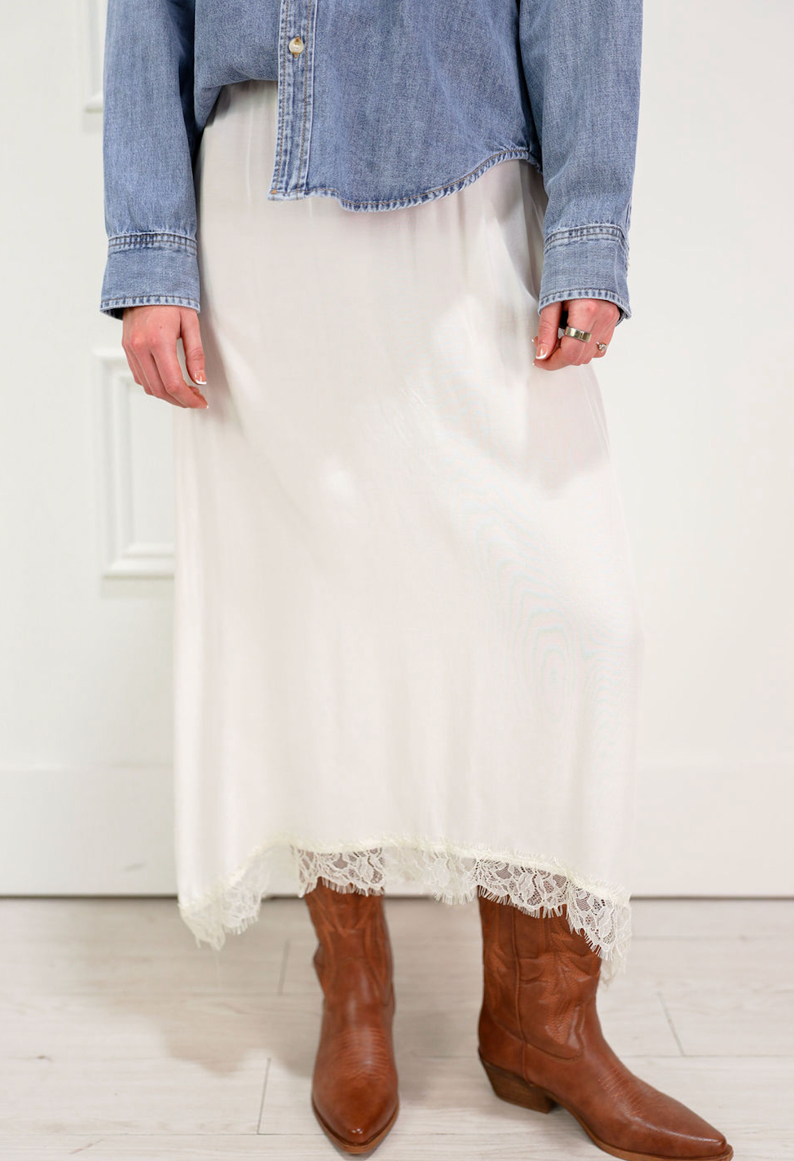 A-line Lace Trimmed Skirt Cream - Clothe Boutique
