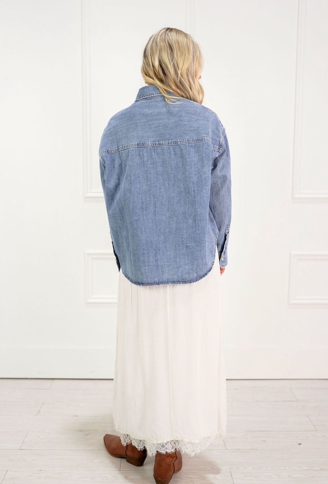 Washed Denim Button Down Top