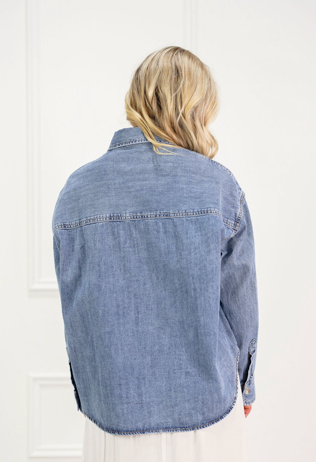 Washed Denim Button Down Top