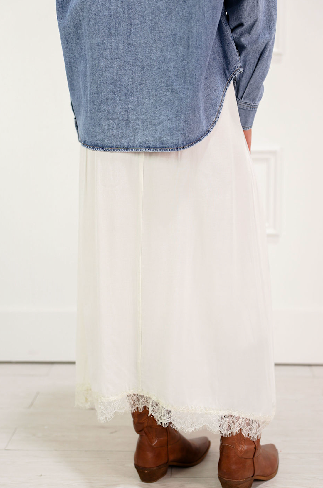 A-line Lace Trimmed Skirt Cream - Clothe Boutique