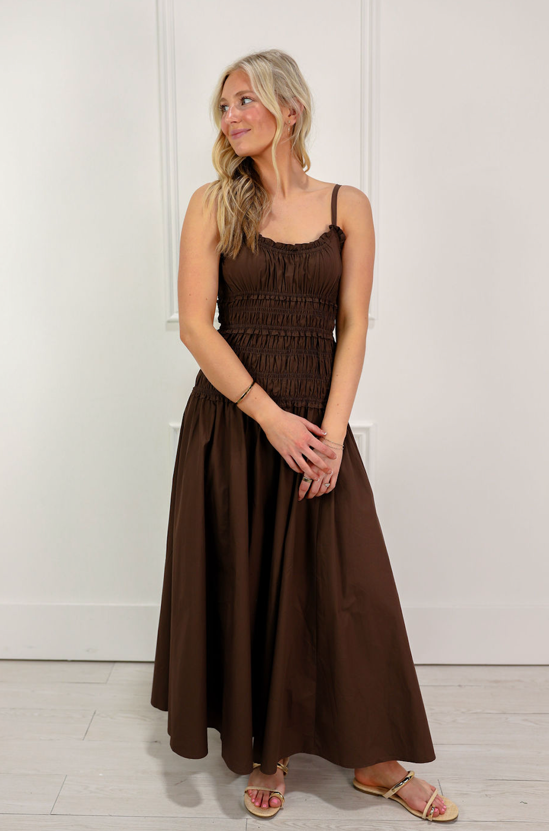 Coffee Bean Smocked Dress
