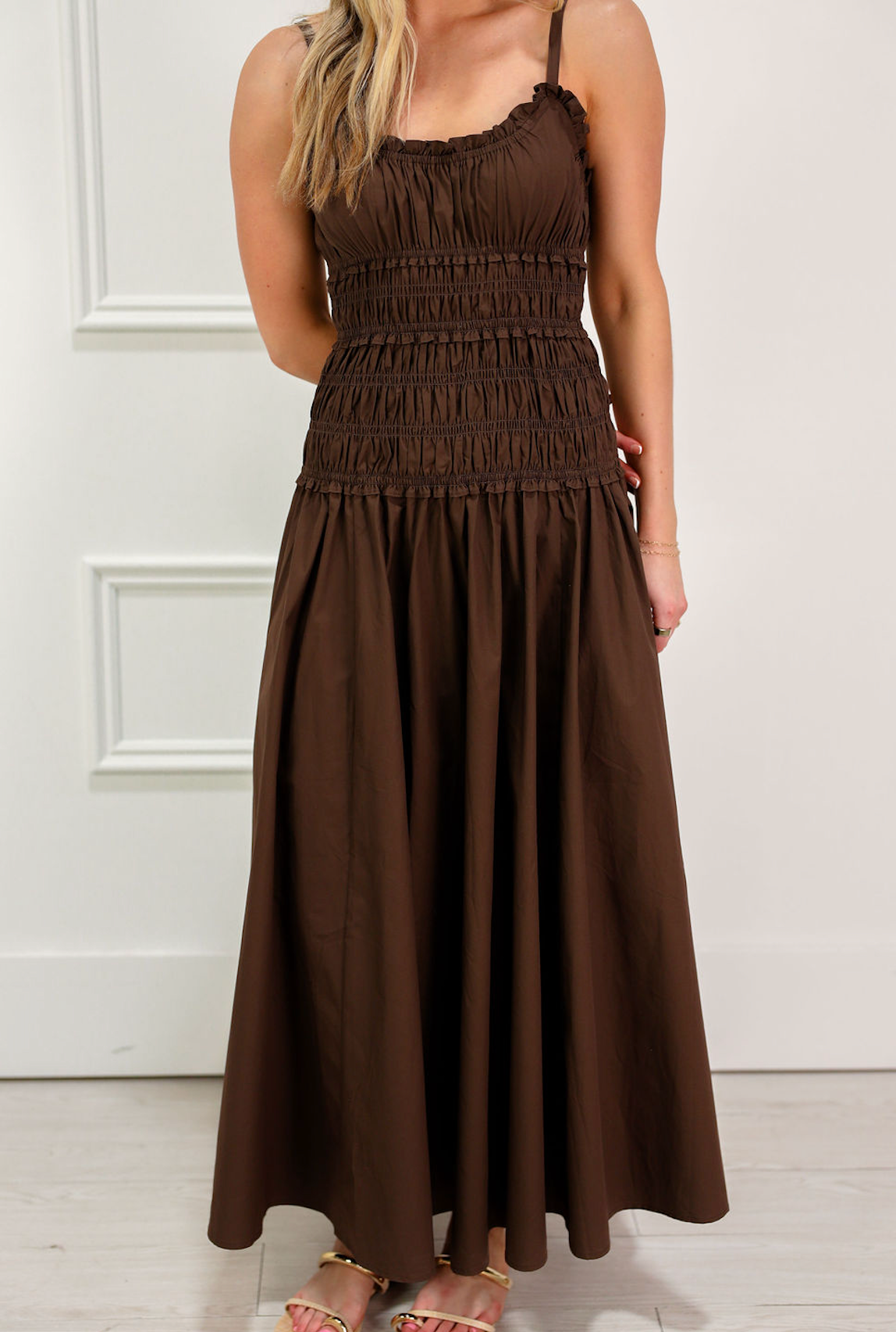 Coffee Bean Smocked Dress