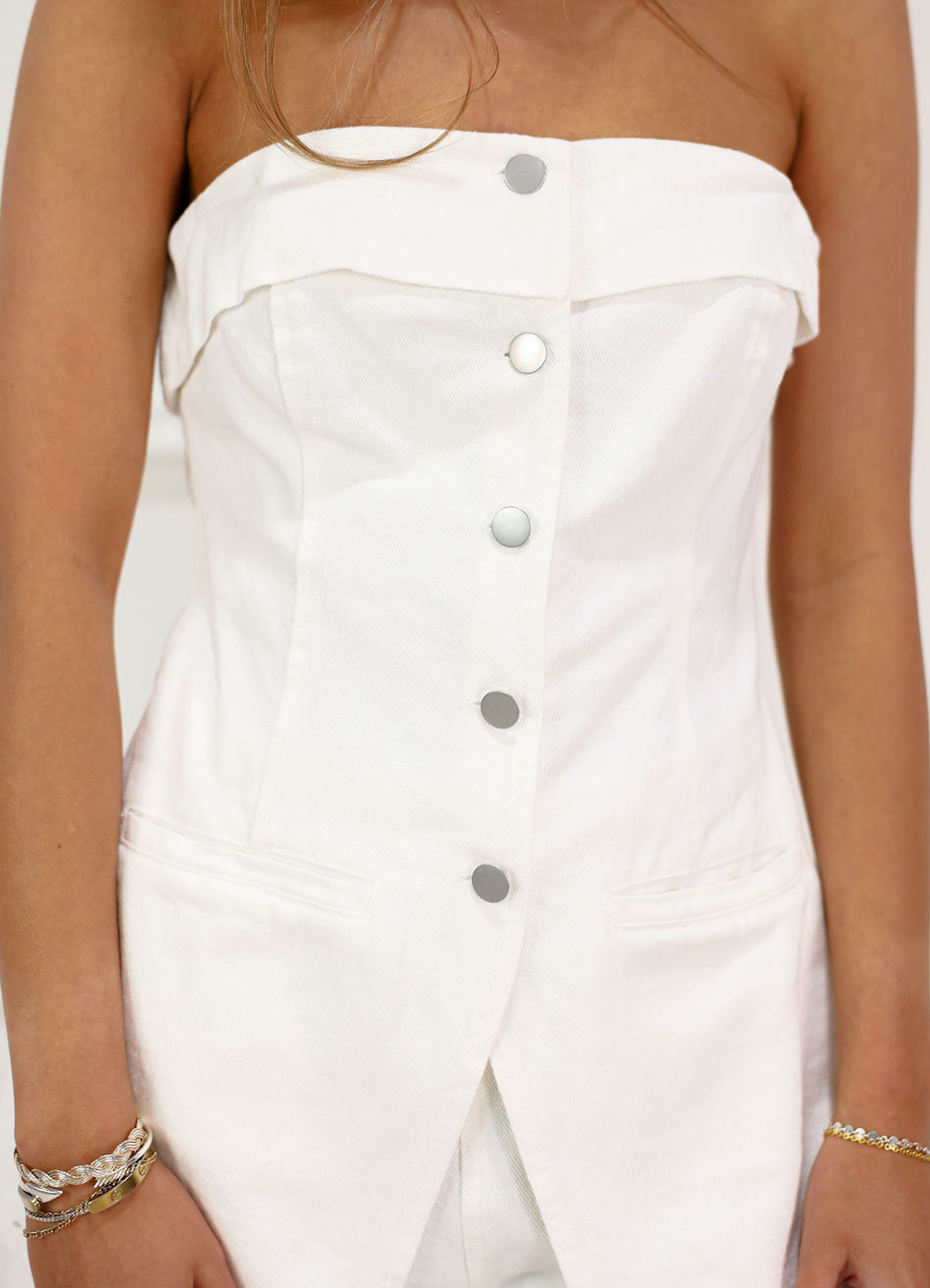 White Denim Buttons Romper