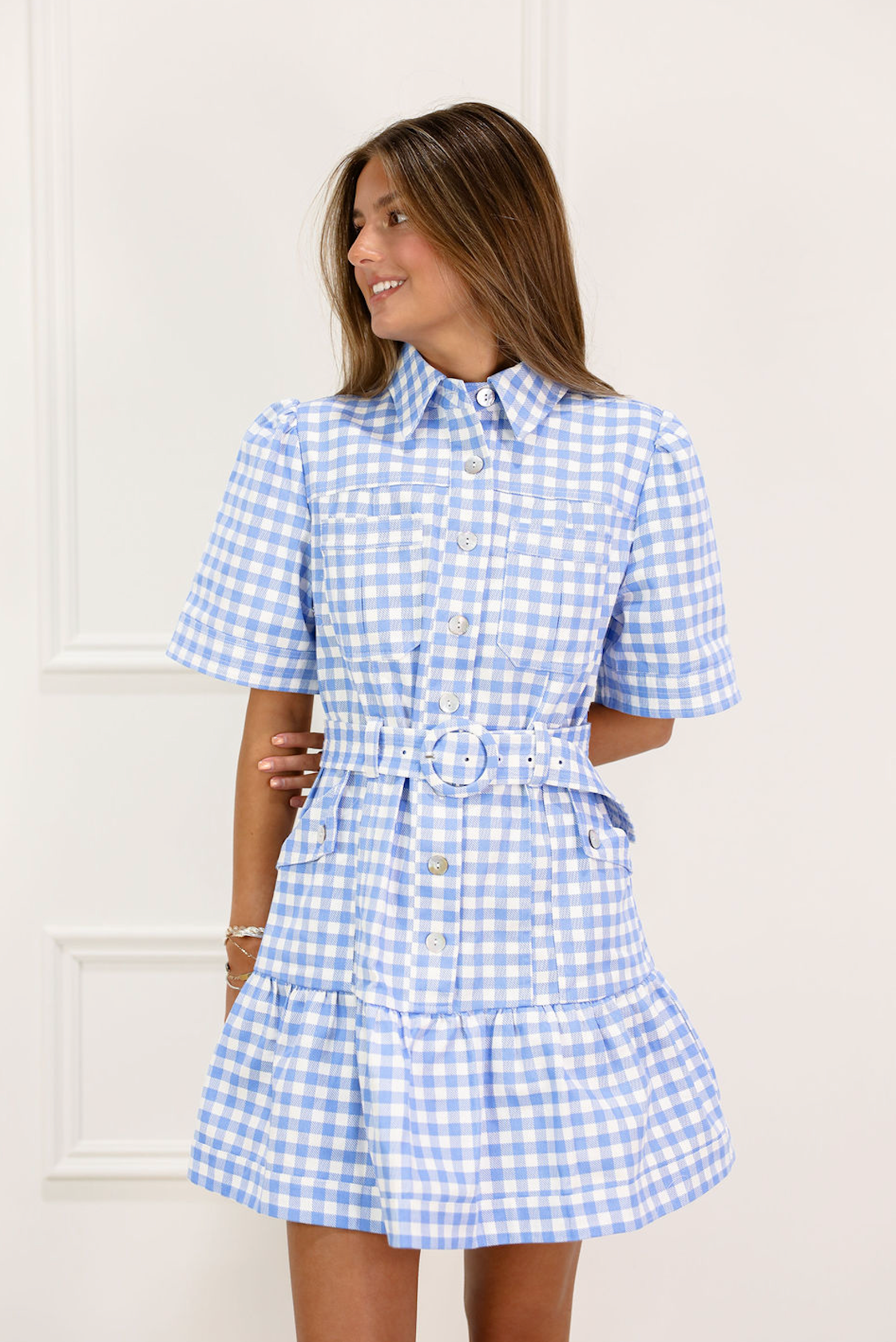 Gingham Belted Shirt Dress