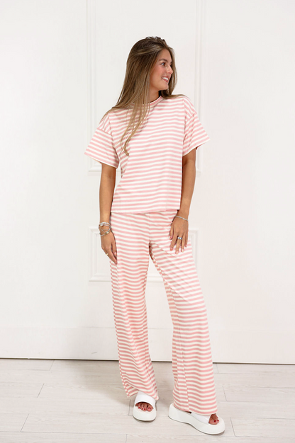 Pink Stripe Short Sleeve Top & Pants Set of 2