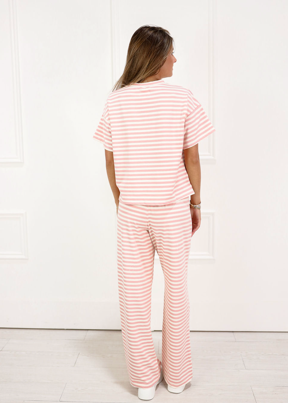 Pink Stripe Short Sleeve Top & Pants Set of 2