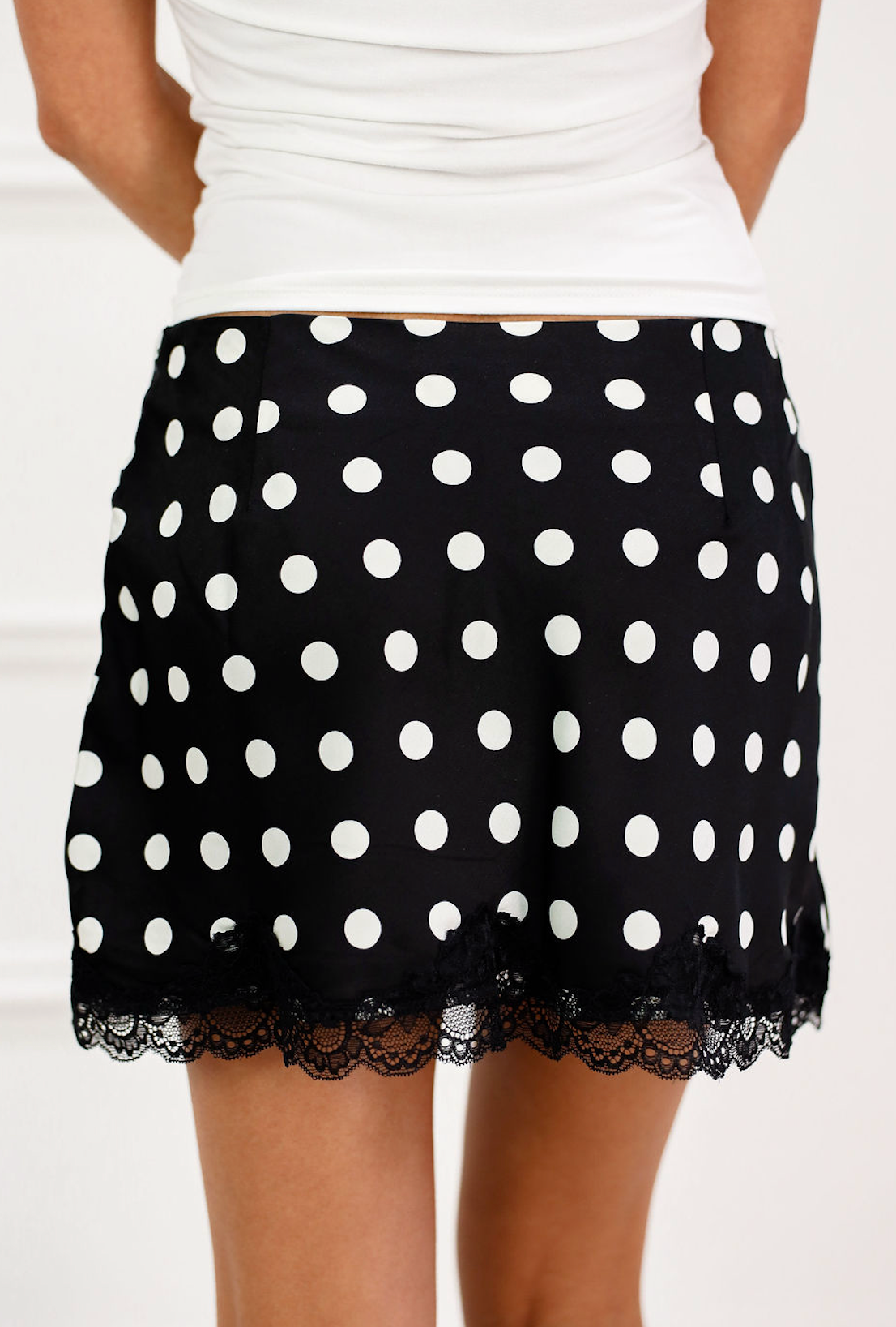 Black Polka Dot Mini Skirt w/ Lace