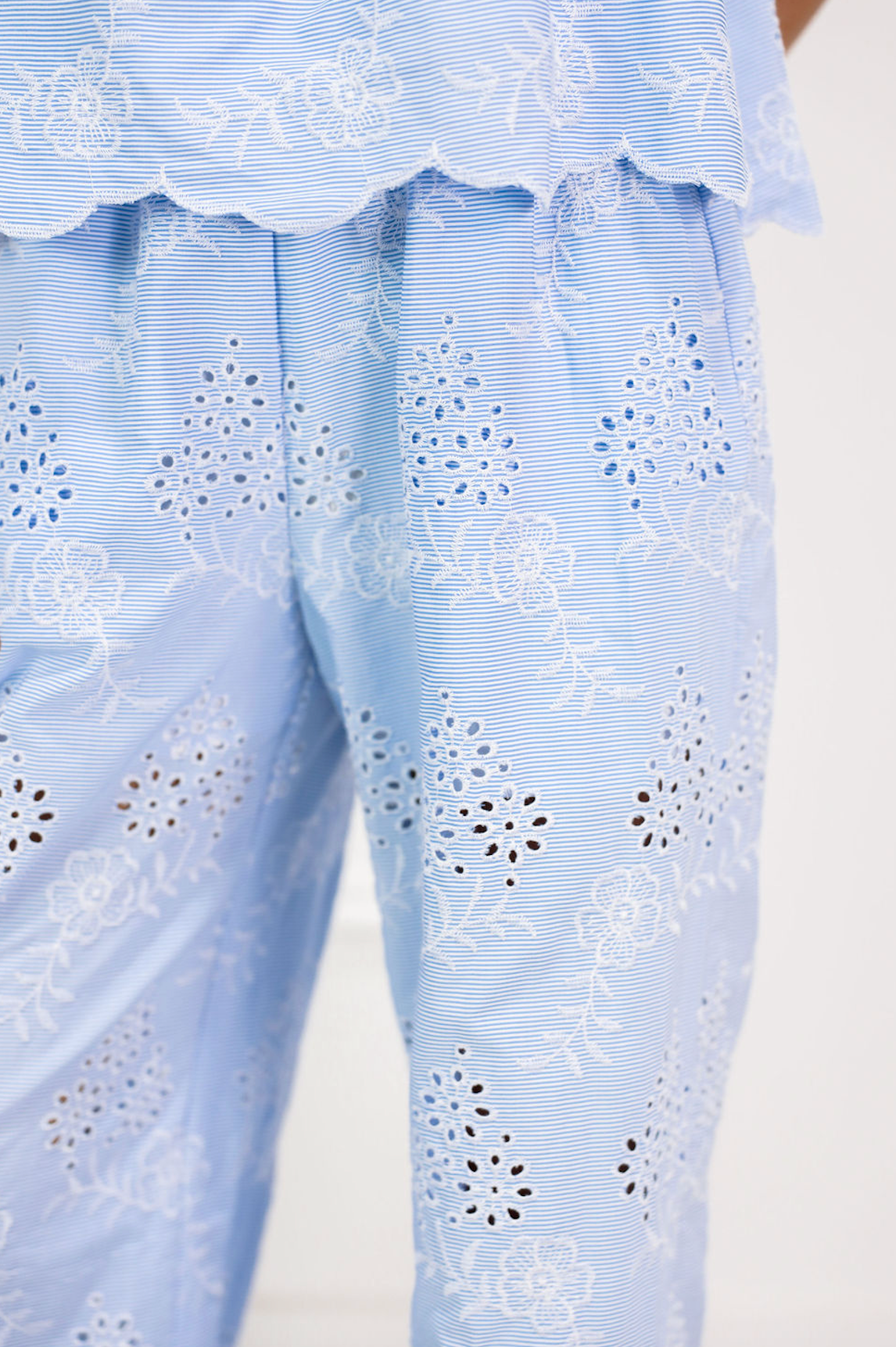 Blue Striped Eyelet Top & Pants Set of 2