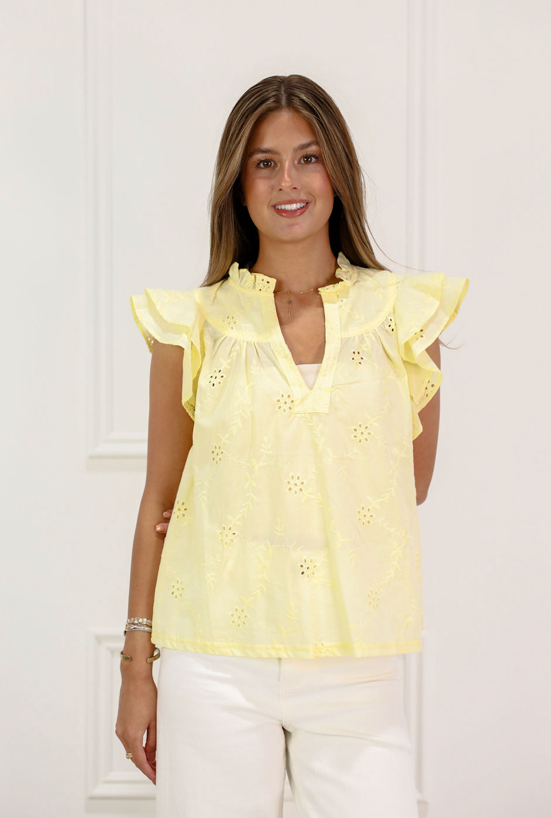 Eyelet Flutter Top Butter