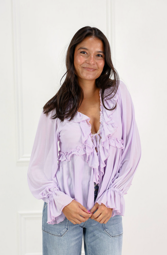 Mesh Lavender Ruffle Blouse