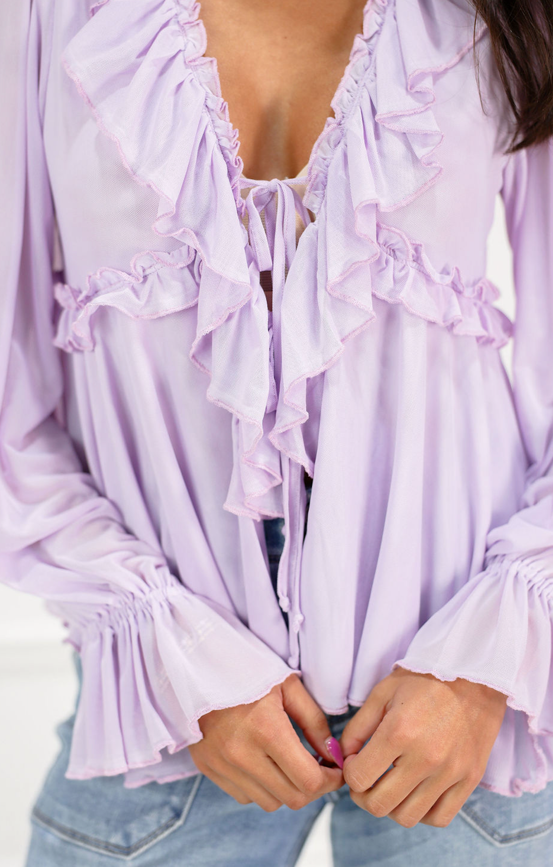 Mesh Lavender Ruffle Blouse