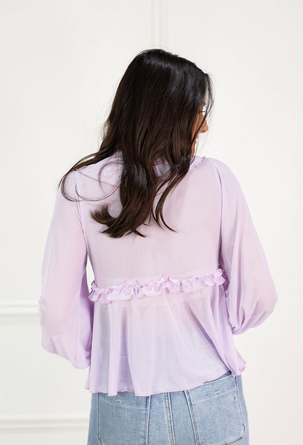 Mesh Lavender Ruffle Blouse
