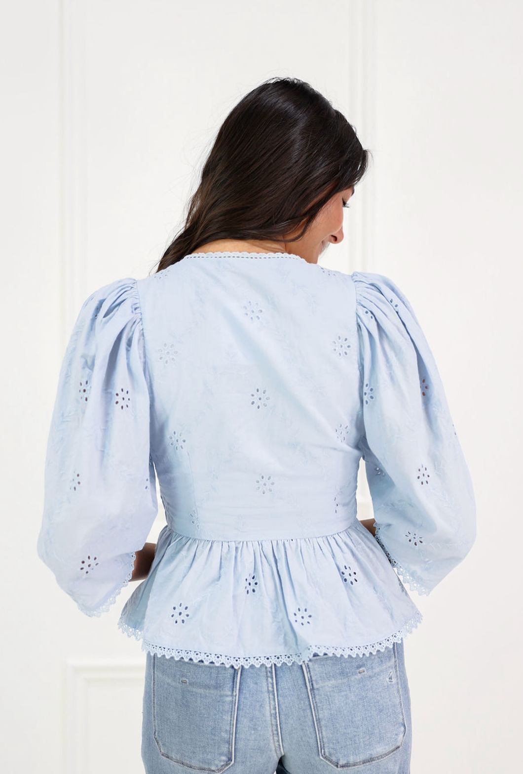 Lelia Eyelet Blouse Blue