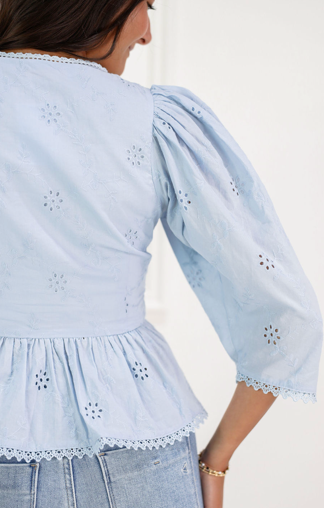Lelia Eyelet Blouse Blue
