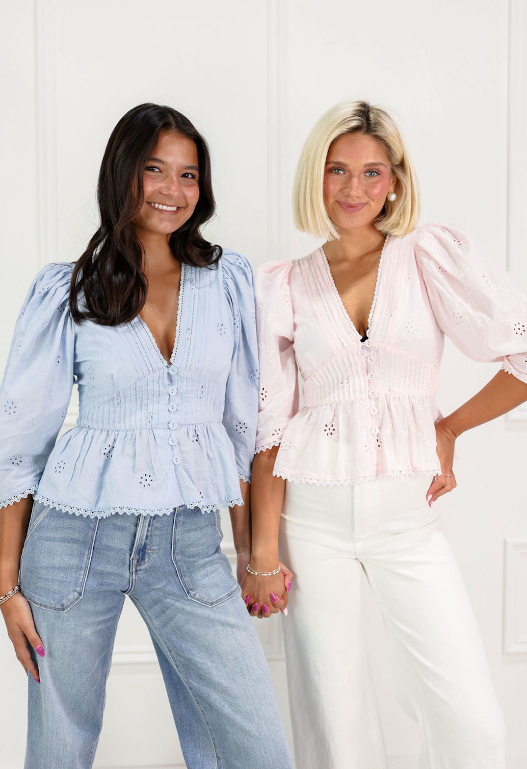 Lelia Eyelet Blouse Blue