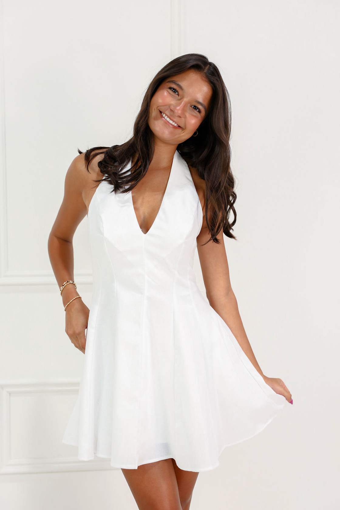 Pleated Halter Tie Dress White