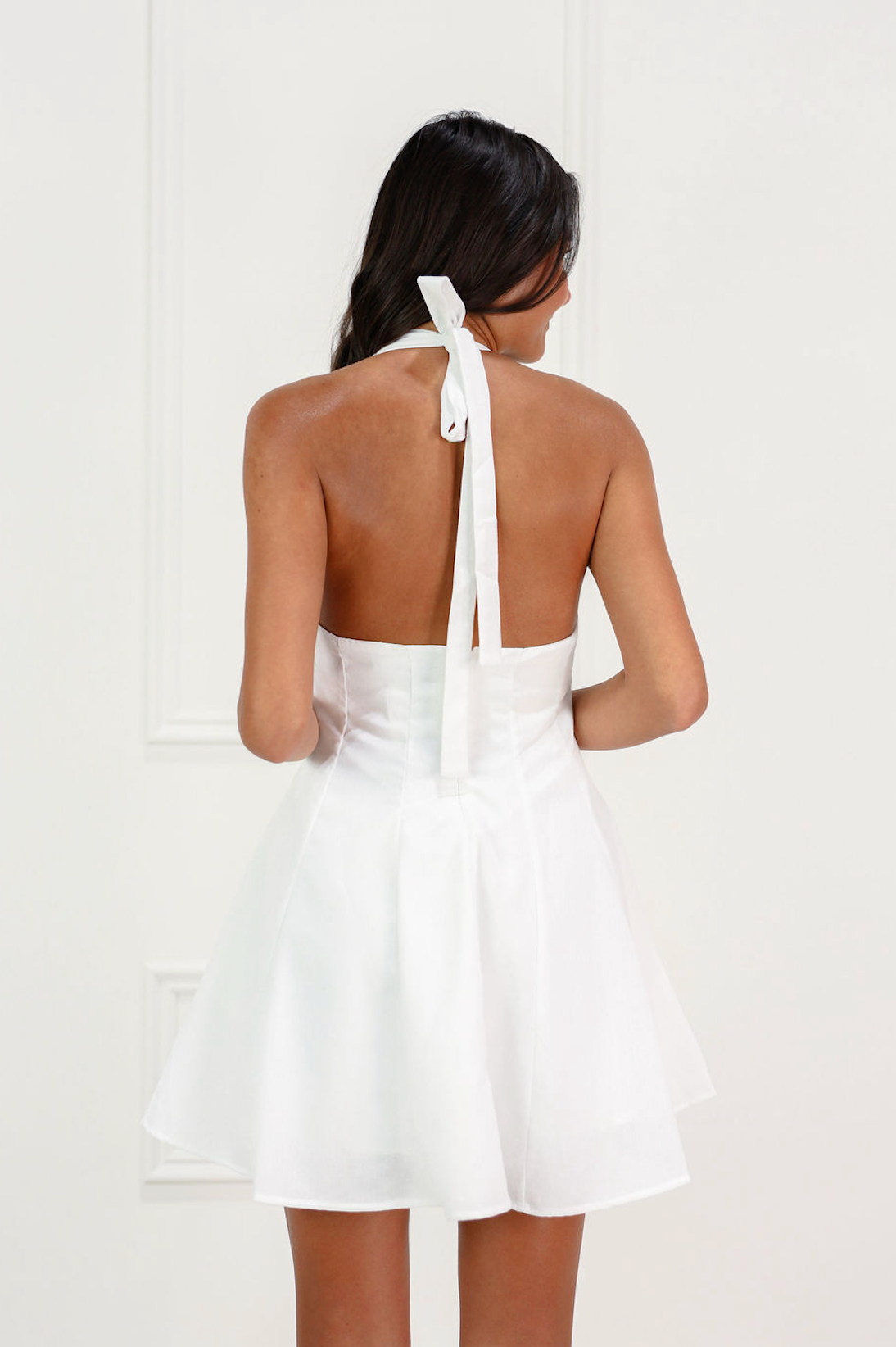 Pleated Halter Tie Dress White